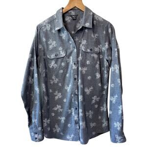 Eddie Bauer Charcoal Floral Button-Up Blouse